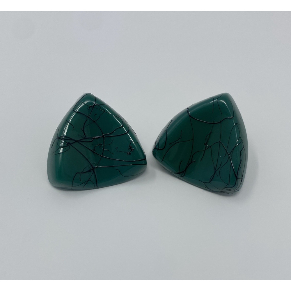 Vintage Green Triangular Pyramid Angular Geometric Earrings Light Plastic Materi